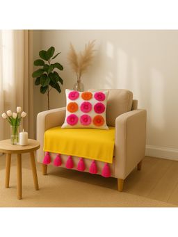 THROW PILLOW - Yellow With Magenta Tassels Sofa Cover 65X65 cm