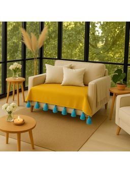 THROW PILLOW - Yellow With Ice Blue Tassels Sofa Cover 65X65 cm