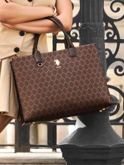 U.S. POLO ASSN. - Women Scarlet Monogram Printed Satchel Handbag with Dual Handles