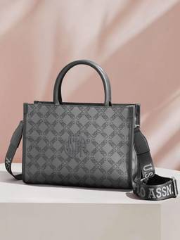 U.S. POLO ASSN. - Kate Grey Monogram tote Handbag with dual handles