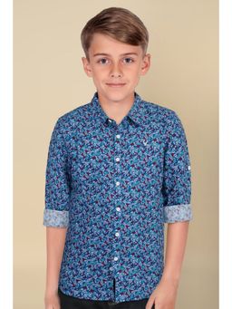 Allen Solly - Boys Blue Floral Full Sleeves Slim Fit Casual Shirt