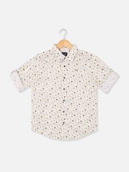 Allen Solly - Boys Cream Printed Full Sleeves Slim Fit Casual Shirt