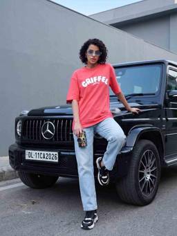 Griffel - Magenta Cotton Round Neck Half Sleeves Typography T-Shirt