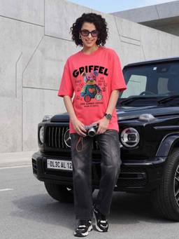 Griffel - Magenta Cotton Round Neck Half Sleeves Typography T-Shirt