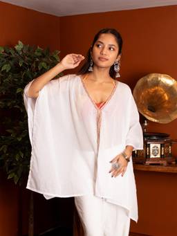 NISHORAMA - White Cotton V-Neck Flared Sleeves Solid Top