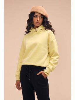 Sheczzar - Yellow Cotton Blend Hooded Regular Fit Full Sleeves Solid Top