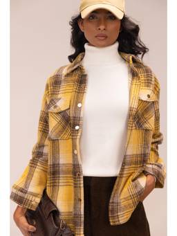 Sheczzar - Yellow Cotton Blend Collar Neck Regular Fit Full Sleeves Checks Shirt
