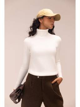 Sheczzar - White Other High Neck Regular Fit Full Sleeves Solid Top