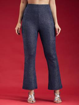Globus - Navy Blue Polyester Straight Leg Mid Waist Solid Trouser