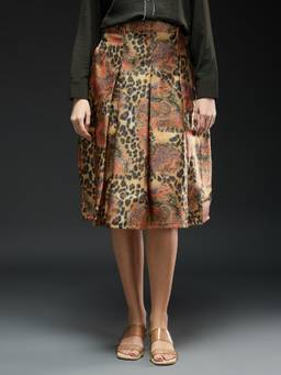 Globus - Gold Polyester Flared Fit Mid Waist Animal Print Midi Skirt