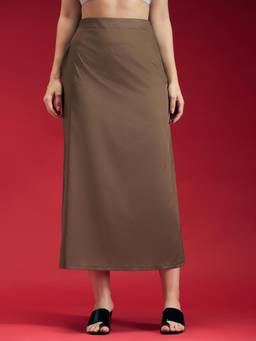 Globus - Brown Satin Slim Fit Mid Waist Solid Midi Skirt