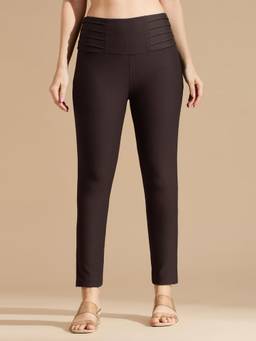 Globus - Brown Viscose Blend Skinny Leg Mid Waist Solid Jeggings