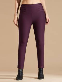 Globus - Burgundy Viscose Blend Skinny Leg Mid Waist Solid Jeggings