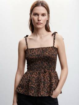 ANVI Be Yourself - Brown Crepe Shoulder Straps Regular Fit Sleeveless Animal Print Top