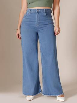 Miss Chase - Blue Denim Wide Leg A+ Curve Collection Plus Size Solid Jeans
