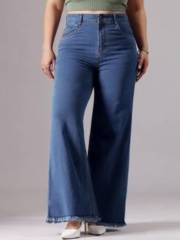 Miss Chase - Blue Denim Wide Leg A+ Curve Collection Plus Size Solid Jeans