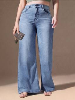 Miss Chase - Blue Denim Wide Leg A+ Curve Collection Plus Size Solid Jeans