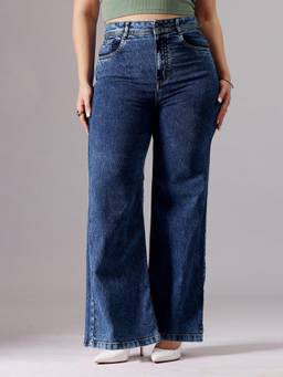 Miss Chase - Blue Denim Wide Leg A+ Curve Collection Plus Size Solid Jeans