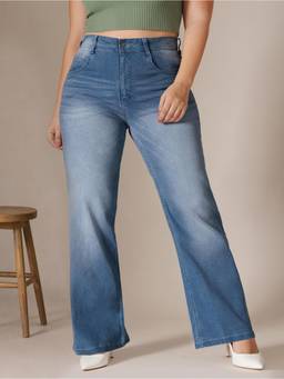 Miss Chase - Blue Denim Wide Leg A+ Curve Collection Plus Size Solid Jeans