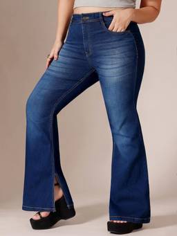 Miss Chase - Blue Denim Wide Leg A+ Curve Collection Plus Size Solid Jeans