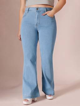 Miss Chase - Blue Denim Wide Leg A+ Curve Collection Plus Size Solid Jeans