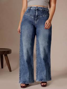 Miss Chase - Blue Denim Wide Leg A+ Curve Collection Plus Size Solid Jeans