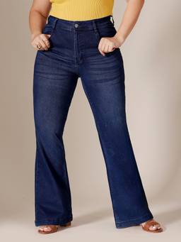 Miss Chase - Blue Denim Wide Leg A+ Curve Collection Plus Size Solid Jeans