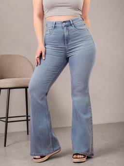 Miss Chase - Blue Denim Wide Leg A+ Curve Collection Plus Size Solid Jeans