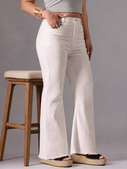 Miss Chase - White Denim Wide Leg A+ Curve Collection Plus Size Solid Jeans