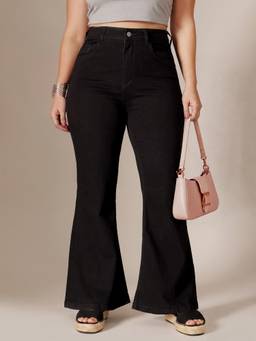 Miss Chase - Black Denim Wide Leg A+ Curve Collection Plus Size Solid Jeans