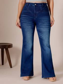 Miss Chase - Blue Denim Wide Leg A+ Curve Collection Plus Size Solid Jeans
