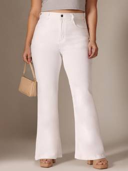 Miss Chase - White Denim Wide Leg A+ Curve Collection Plus Size Solid Jeans
