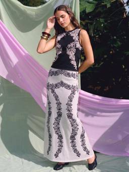 ZUMMER - Black Pure Cotton Self Design Top With Skirt