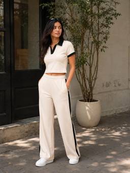 Slumber Jill - Cream Off Duty Club Set In Ivory Rib Knit Co-Ord Set