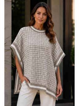 LASOON - Grey Wool Round Neck Checks Trendy Cable Knit Sweater