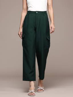 Aarke Ritu Kumar - Green Polyester Blend Straight Leg Mid Waist Solid Trouser
