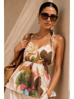 Sheczzar - White Cotton Shoulder Straps Regular Fit Sleeveless Embellished/Sequined Top