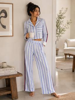 Slumber Jill - Blue Urban Stripe Blue Cotton Co-Ord Set