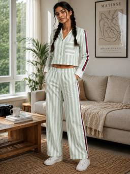Slumber Jill - Green Stripe Green Cotton Co-Ord Set