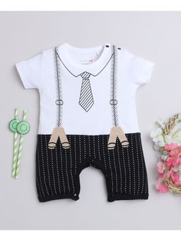 Bumzee - Black & White Boys Half Sleeves Thigh Length Romper