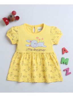 Bumzee - Yellow Girls Half Sleeves Cotton Frock