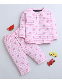 Bumzee - Baby Pink Girls Full Sleeves Jabla & Pyjama (Set of 2)
