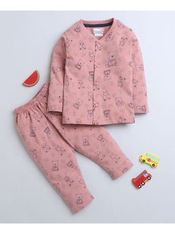 Bumzee - Pink Baby Boys Full Sleeves Jabla & Pyjama (Set of 2)