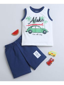 Bumzee - Navy & White Boys Sleeveless T-Shirt and Shorts (Set of 2)