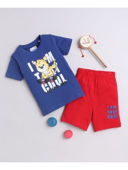 Bumzee - Royal Blue & Red Boys Half Sleeves T-Shirt and Shorts (Set of 2)