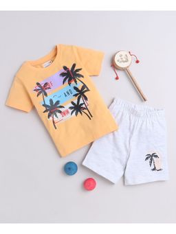 Bumzee - Orange & Grey Boys Half Sleeves T-Shirt and Shorts (Set of 2)