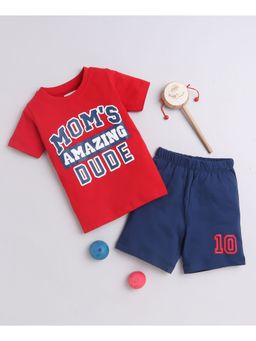 Bumzee - Navy & Red Boys Half Sleeves T-Shirt and Shorts (Set of 2)