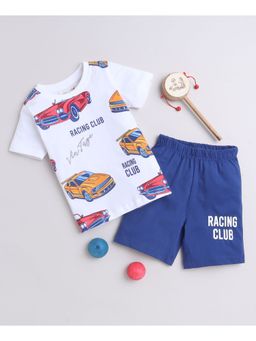 Bumzee - Navy & White Boys Half Sleeves T-Shirt and Shorts (Set of 2)