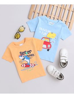 Bumzee - Sky Blue & Orange Boys Half Sleeves T-Shirts (Pack of 2)