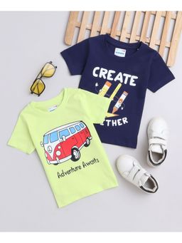 Bumzee - Green & Navy Boys Half Sleeves T-Shirts (Pack of 2)
